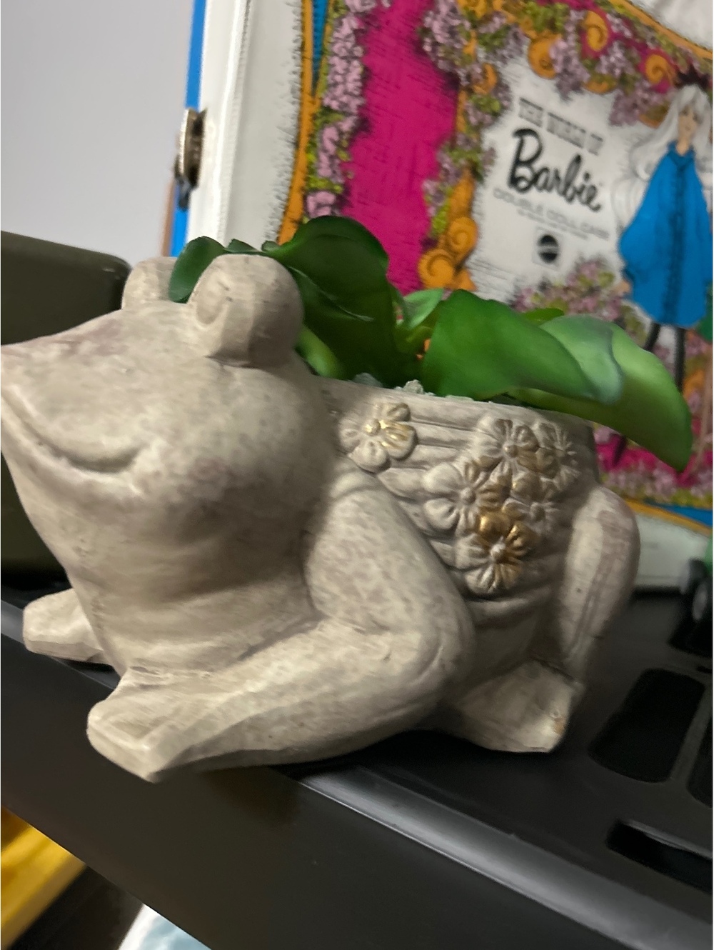 Decorative  Frog Planter with Floral Detailing